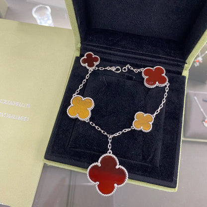 ¡®Aura Jewels¡¯CLOVER 5 MOTIFS SIVLER CARNELIAN TIGER EYE BRACELET