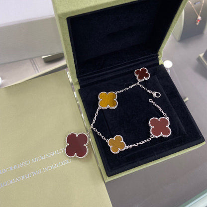 ¡®Aura Jewels¡¯CLOVER 5 MOTIFS SIVLER CARNELIAN TIGER EYE BRACELET
