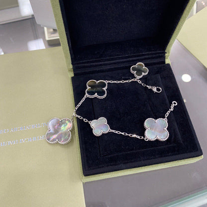 ¡®Aura Jewels¡¯CLOVER 5 MOTIFS SIVLER DARK MOP BRACELET