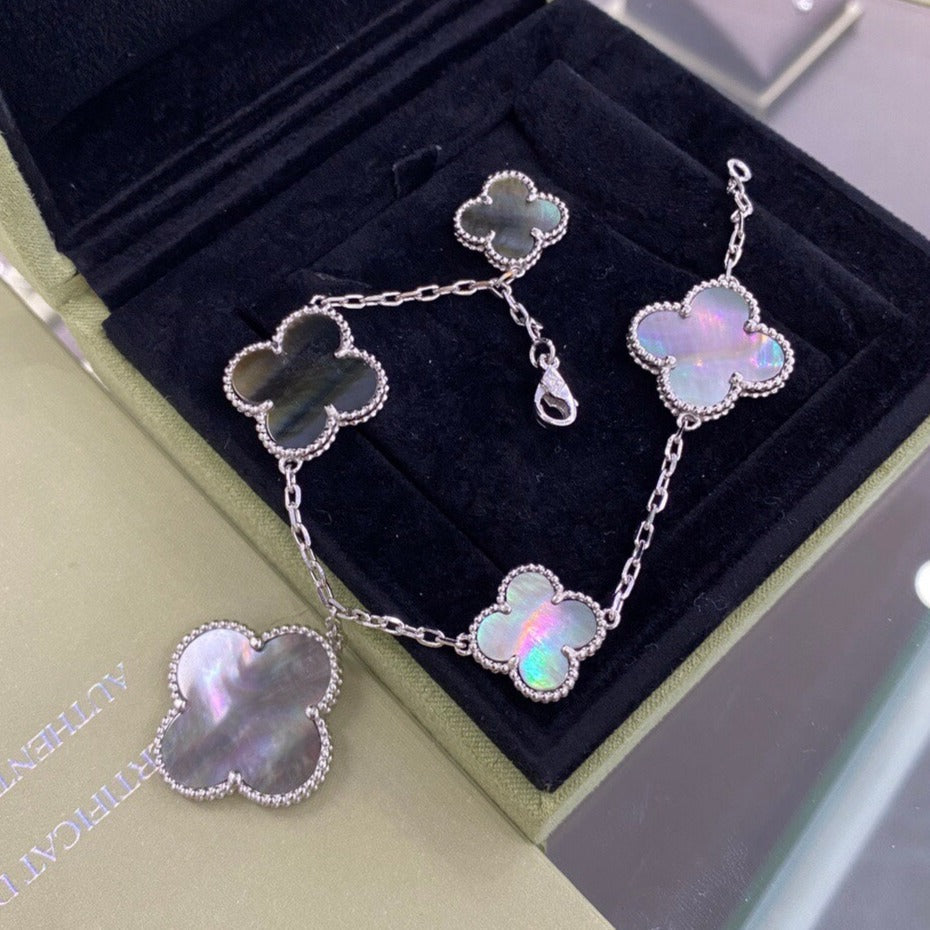 ¡®Aura Jewels¡¯CLOVER 5 MOTIFS SIVLER DARK MOP BRACELET