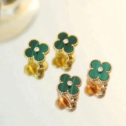 ¡®Aura Jewels¡¯CLOVER MEDIUM 1 MOTIFS MALACHITE DIAMOND EARRINGS