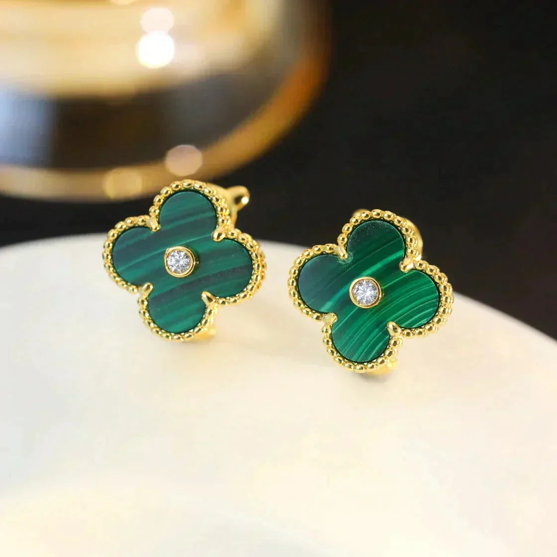 ¡®Aura Jewels¡¯CLOVER MEDIUM 1 MOTIFS MALACHITE DIAMOND EARRINGS