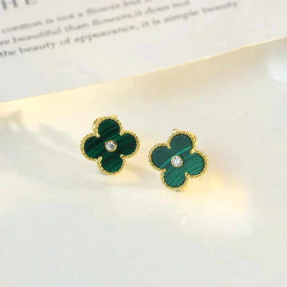 ¡®Aura Jewels¡¯CLOVER MEDIUM 1 MOTIFS MALACHITE DIAMOND EARRINGS