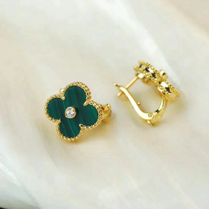 ¡®Aura Jewels¡¯CLOVER MEDIUM 1 MOTIFS MALACHITE DIAMOND EARRINGS