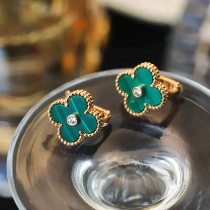 ¡®Aura Jewels¡¯CLOVER MEDIUM 1 MOTIFS MALACHITE DIAMOND EARRINGS