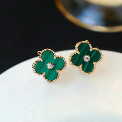 ¡®Aura Jewels¡¯CLOVER MEDIUM 1 MOTIFS MALACHITE DIAMOND EARRINGS