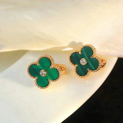 ¡®Aura Jewels¡¯CLOVER MEDIUM 1 MOTIFS MALACHITE DIAMOND EARRINGS