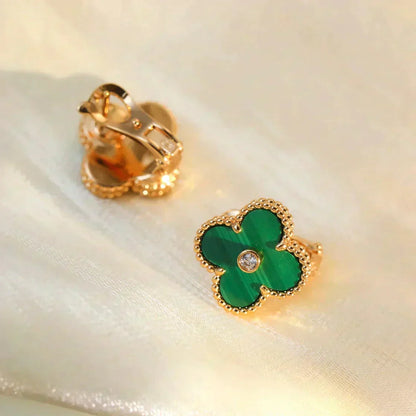 ¡®Aura Jewels¡¯CLOVER MEDIUM 1 MOTIFS MALACHITE DIAMOND EARRINGS