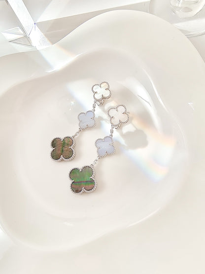 ¡®Aura Jewels¡¯CLOVER 3 MOTIFS CHALCEDONY DARK MOP SILVER EARRINGS