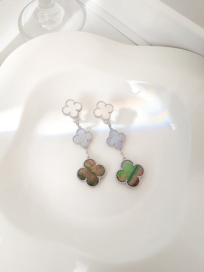 ¡®Aura Jewels¡¯CLOVER 3 MOTIFS CHALCEDONY DARK MOP SILVER EARRINGS