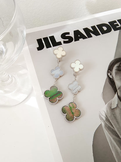 ¡®Aura Jewels¡¯CLOVER 3 MOTIFS CHALCEDONY DARK MOP SILVER EARRINGS