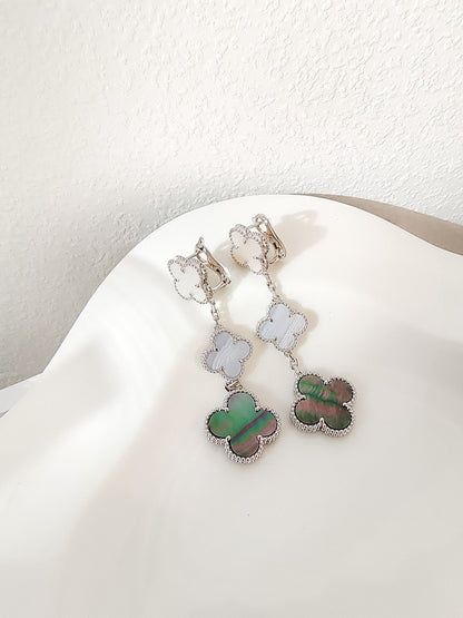 ¡®Aura Jewels¡¯CLOVER 3 MOTIFS CHALCEDONY DARK MOP SILVER EARRINGS
