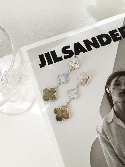 ¡®Aura Jewels¡¯CLOVER 3 MOTIFS CHALCEDONY DARK MOP SILVER EARRINGS