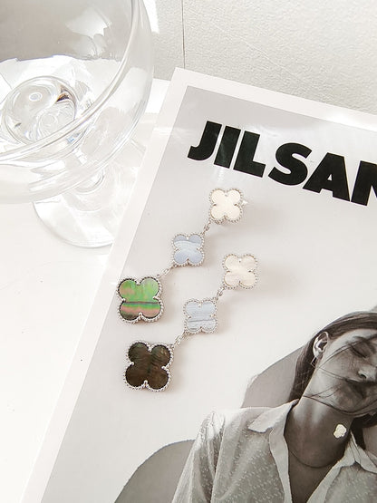 ¡®Aura Jewels¡¯CLOVER 3 MOTIFS CHALCEDONY DARK MOP SILVER EARRINGS