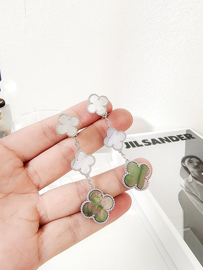 ¡®Aura Jewels¡¯CLOVER 3 MOTIFS CHALCEDONY DARK MOP SILVER EARRINGS