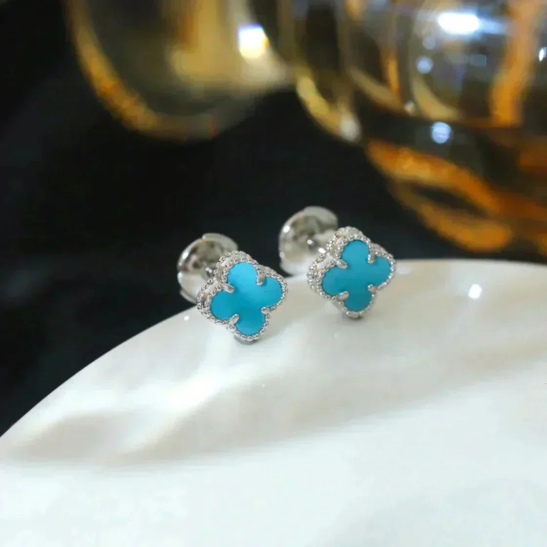 ¡®Aura Jewels¡¯CLOVER MINI 9.5MM ONYX STUD EARRINGS SILVER