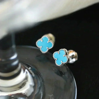 ¡®Aura Jewels¡¯CLOVER MINI 9.5MM ONYX STUD EARRINGS SILVER