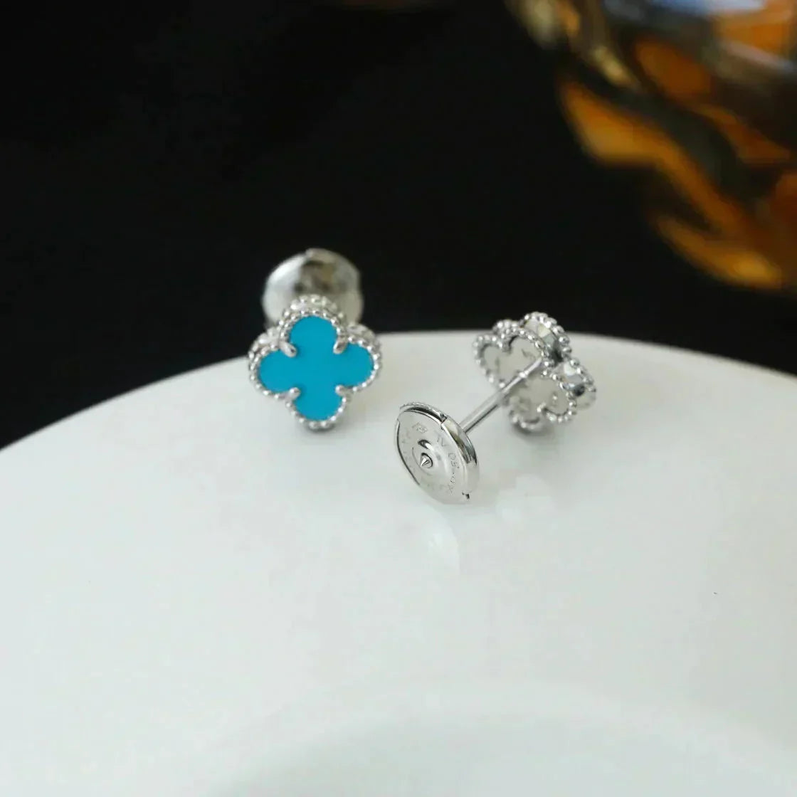 ¡®Aura Jewels¡¯CLOVER MINI 9.5MM ONYX STUD EARRINGS SILVER