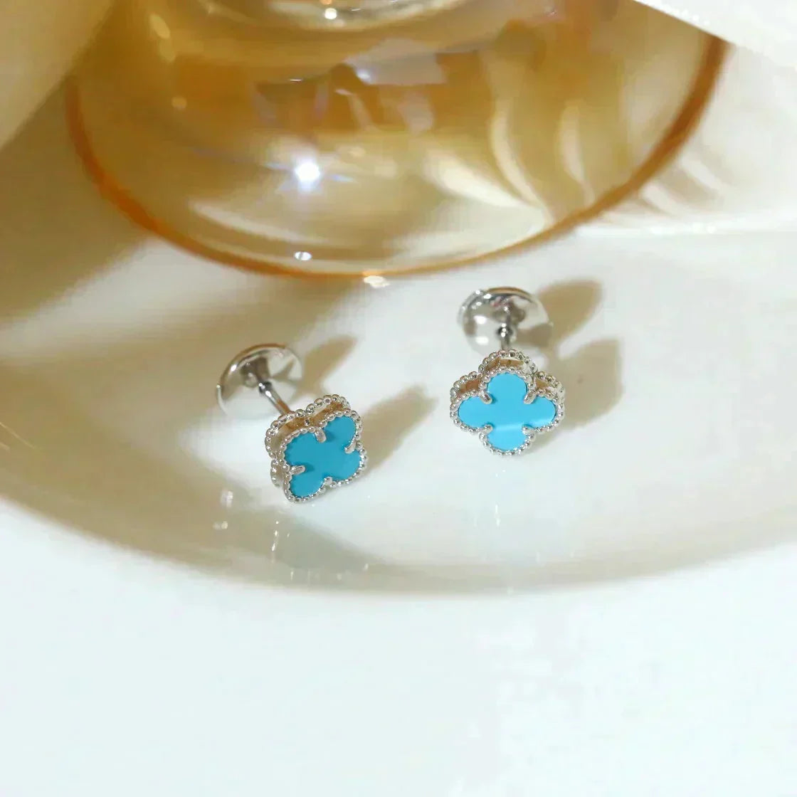 ¡®Aura Jewels¡¯CLOVER MINI 9.5MM ONYX STUD EARRINGS SILVER