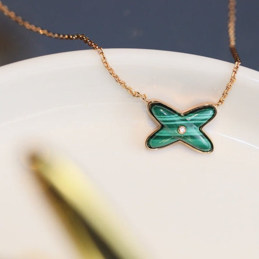¡®Aura Jewels¡¯JEUX MALACHITE 1 DIAMOND PINK GOLD NECKLACE