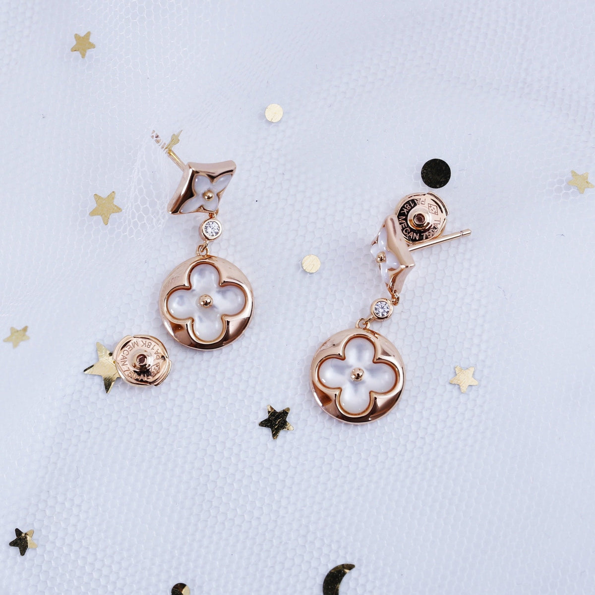 ¡®Aura Jewels¡¯STAR AND SUN PINK GOLD MOP DROP EARRINGS