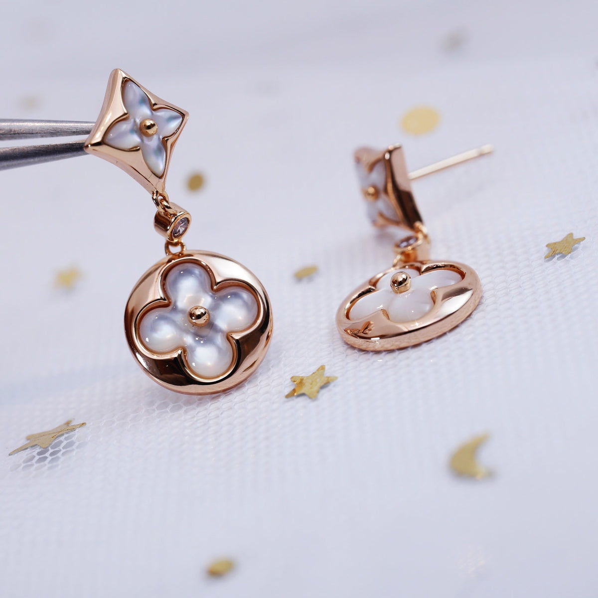 ¡®Aura Jewels¡¯STAR AND SUN PINK GOLD MOP DROP EARRINGS