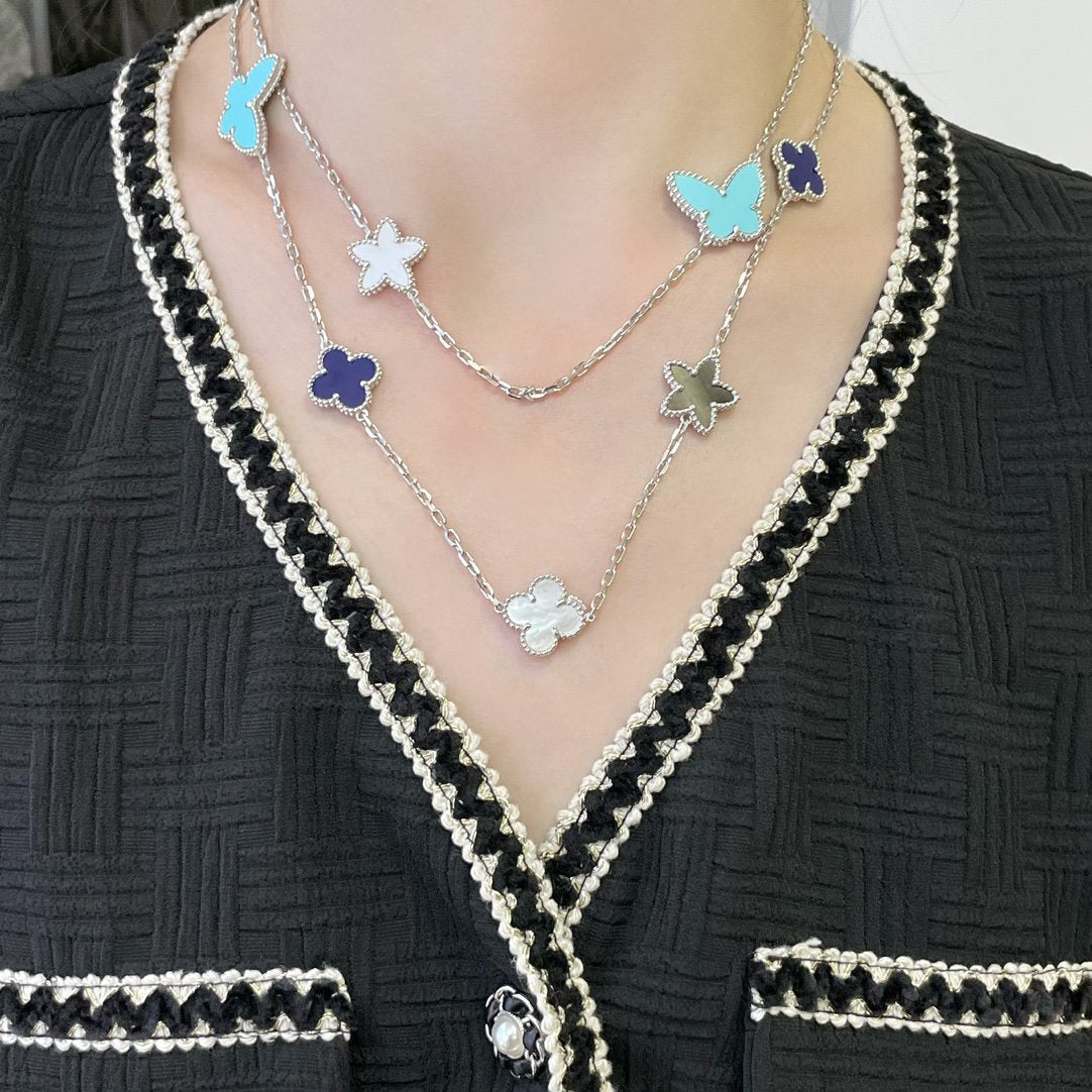 ¡®Aura Jewels¡¯LUCKY CLOVER SILVER 11 MOTIF NECKLACE