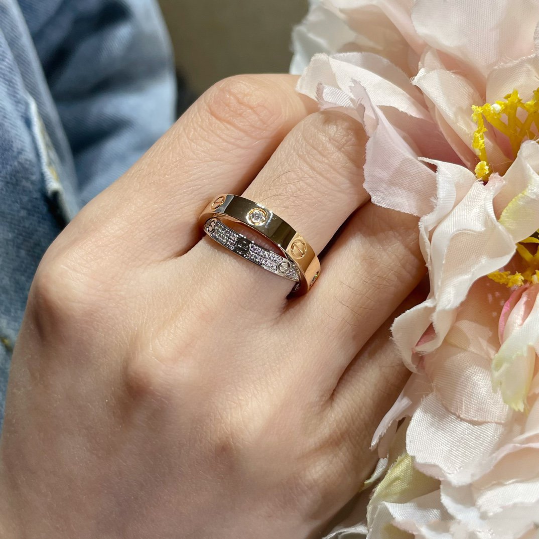 ¡®Aura Jewels¡¯LOVE PINK GOLD SILVER DIAMOND DOUBLE RING