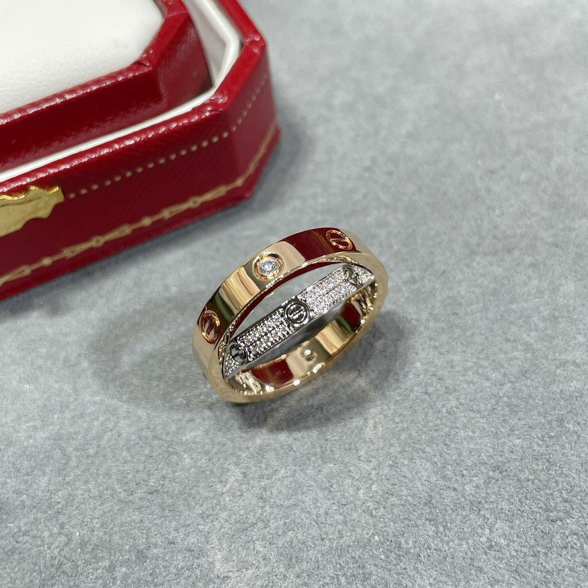 ¡®Aura Jewels¡¯LOVE PINK GOLD SILVER DIAMOND DOUBLE RING