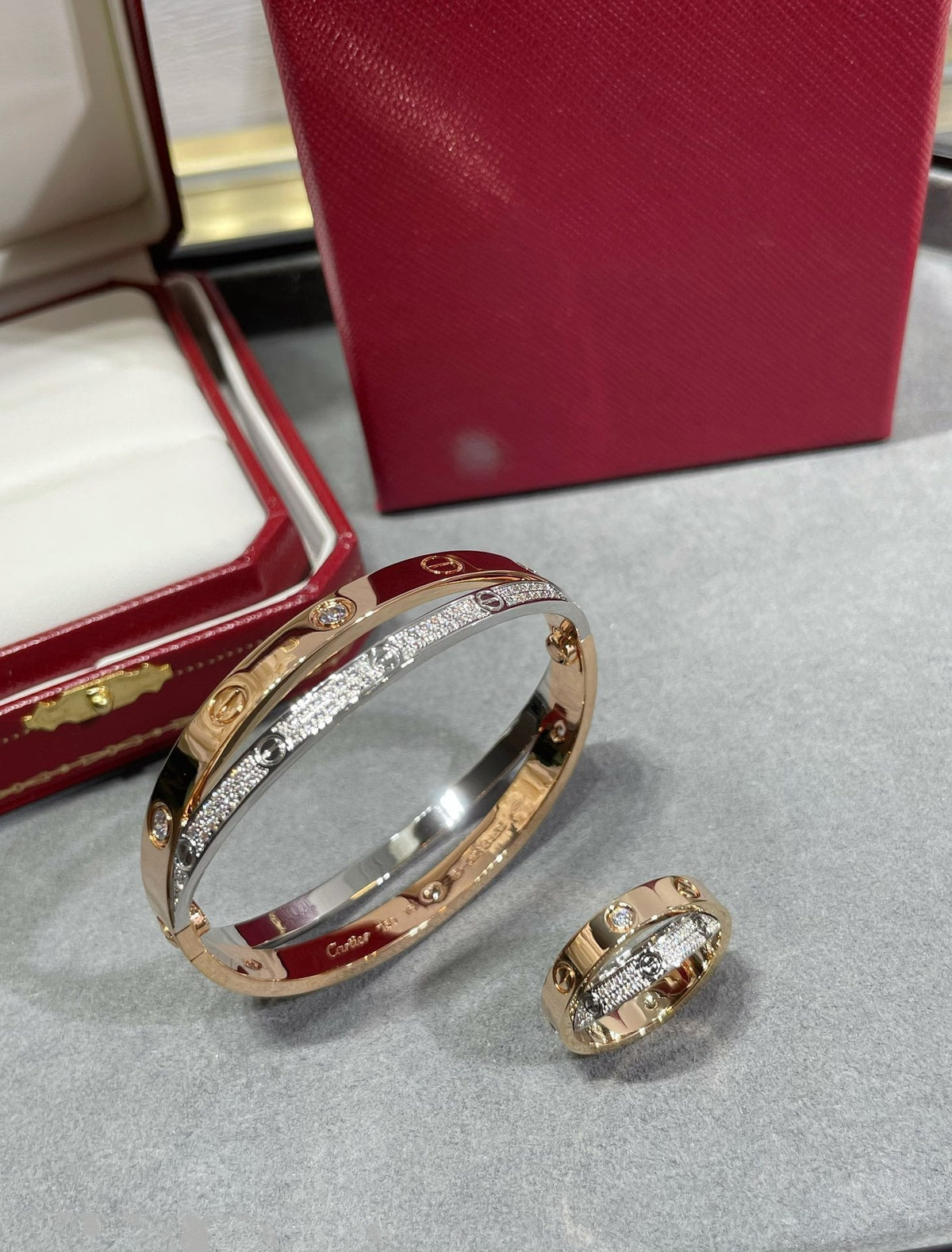¡®Aura Jewels¡¯LOVE PINK GOLD SILVER DIAMOND DOUBLE RING