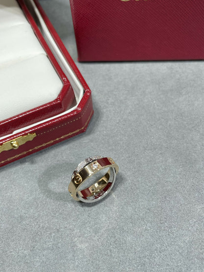 ¡®Aura Jewels¡¯LOVE PINK GOLD SILVER DIAMOND DOUBLE RING