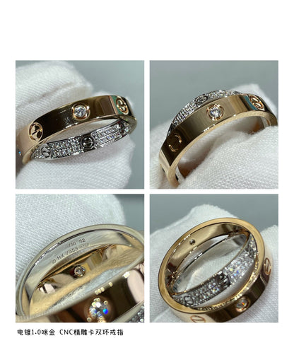¡®Aura Jewels¡¯LOVE PINK GOLD SILVER DIAMOND DOUBLE RING