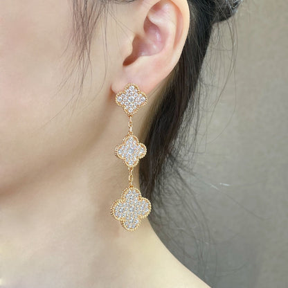 ¡®Aura Jewels¡¯CLOVER 3 MOTIFS DIAMOND PAVED ROSE GOLD EARRINGS