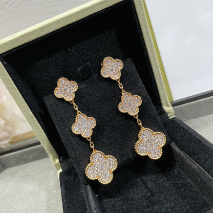 ¡®Aura Jewels¡¯CLOVER 3 MOTIFS DIAMOND PAVED ROSE GOLD EARRINGS