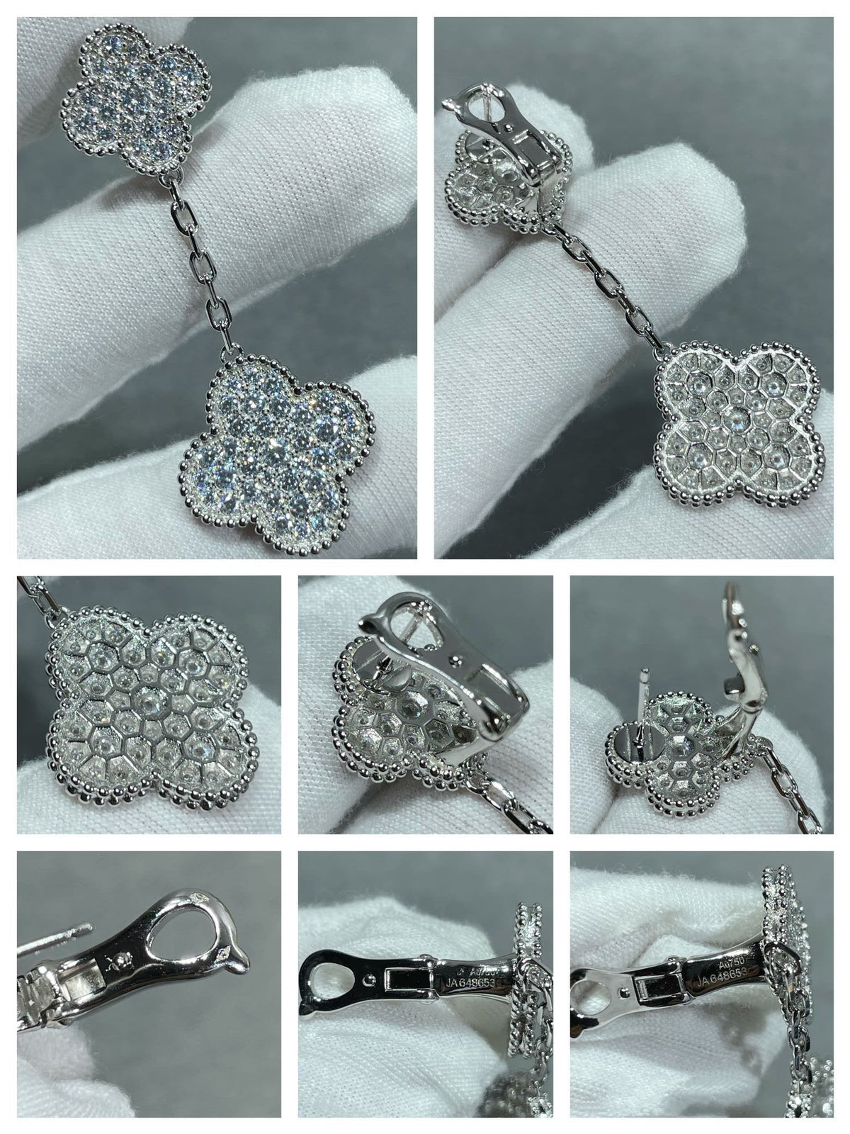 ¡®Aura Jewels¡¯CLOVER 2 MOTIFS DIAMOND PAVED SILVER EARRINGS