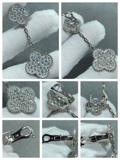¡®Aura Jewels¡¯CLOVER 2 MOTIFS DIAMOND PAVED SILVER EARRINGS