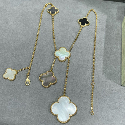¡®Aura Jewels¡¯CLOVER 6 MOTIF MOP ONYX GOLD NECKLACE