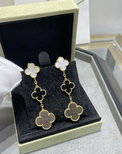 ¡®Aura Jewels¡¯CLOVER 3 MOTIF MOP ONYX DARK MOP PINK GOLD EARRINGS