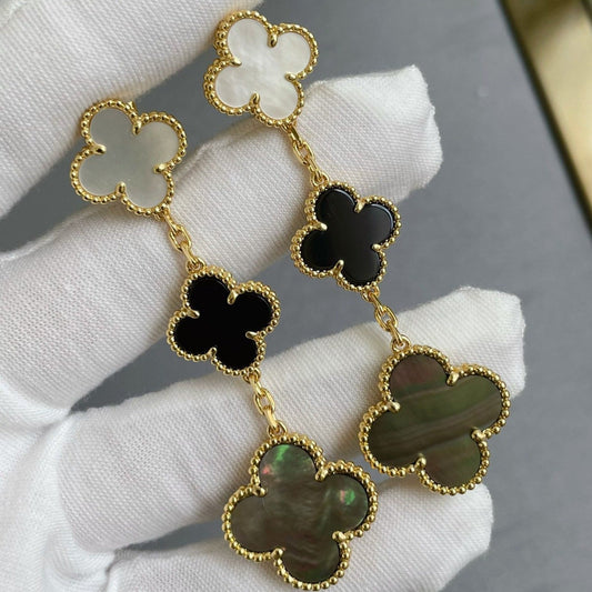 ¡®Aura Jewels¡¯CLOVER 3 MOTIF MOP ONYX DARK MOP PINK GOLD EARRINGS
