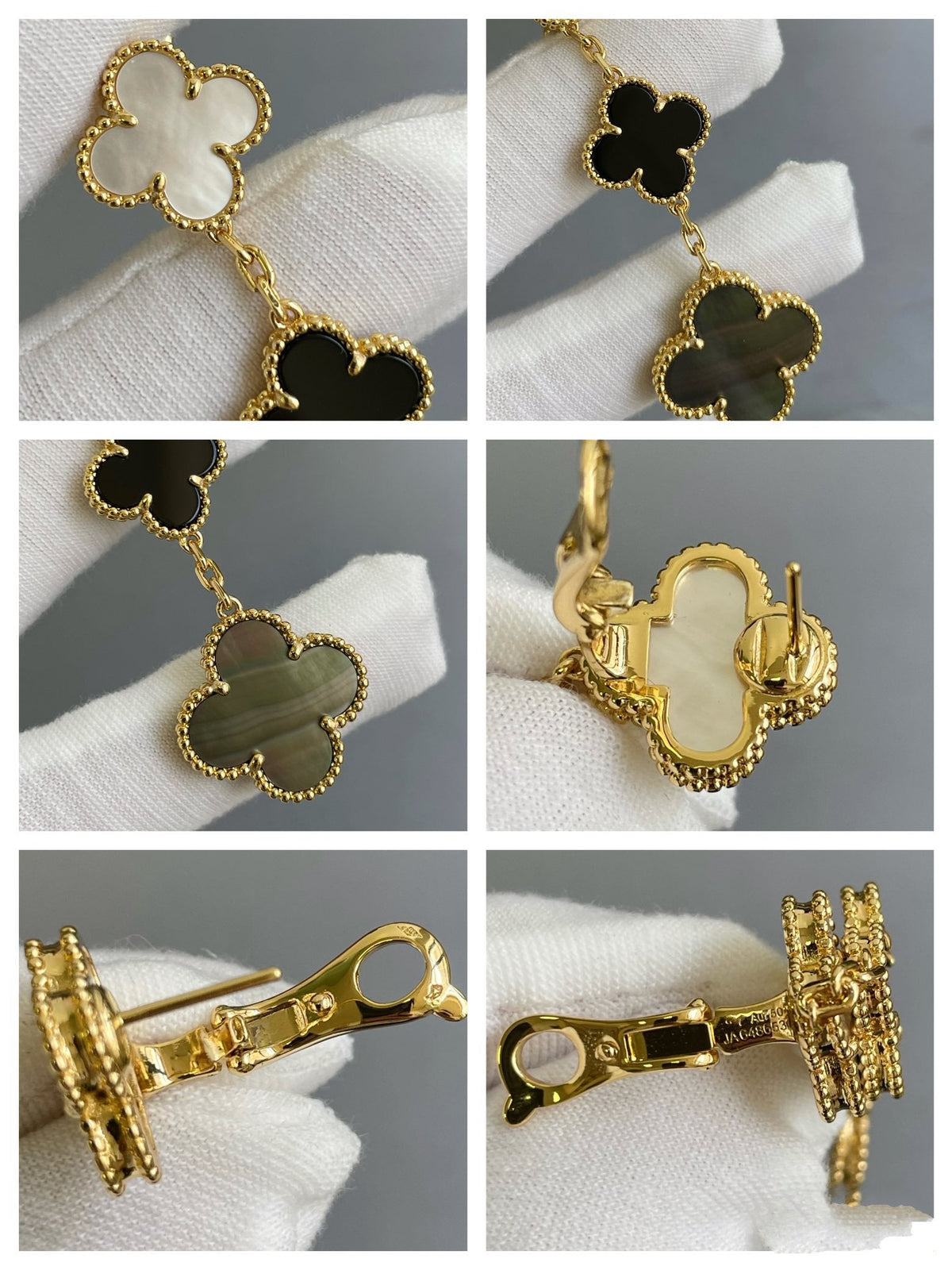 ¡®Aura Jewels¡¯CLOVER 3 MOTIF MOP ONYX DARK MOP PINK GOLD EARRINGS