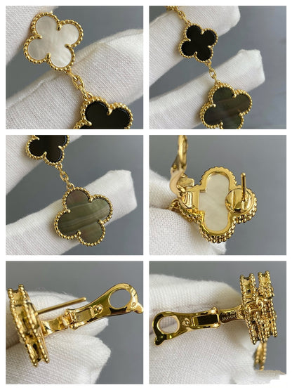¡®Aura Jewels¡¯CLOVER 3 MOTIF MOP ONYX DARK MOP PINK GOLD EARRINGS