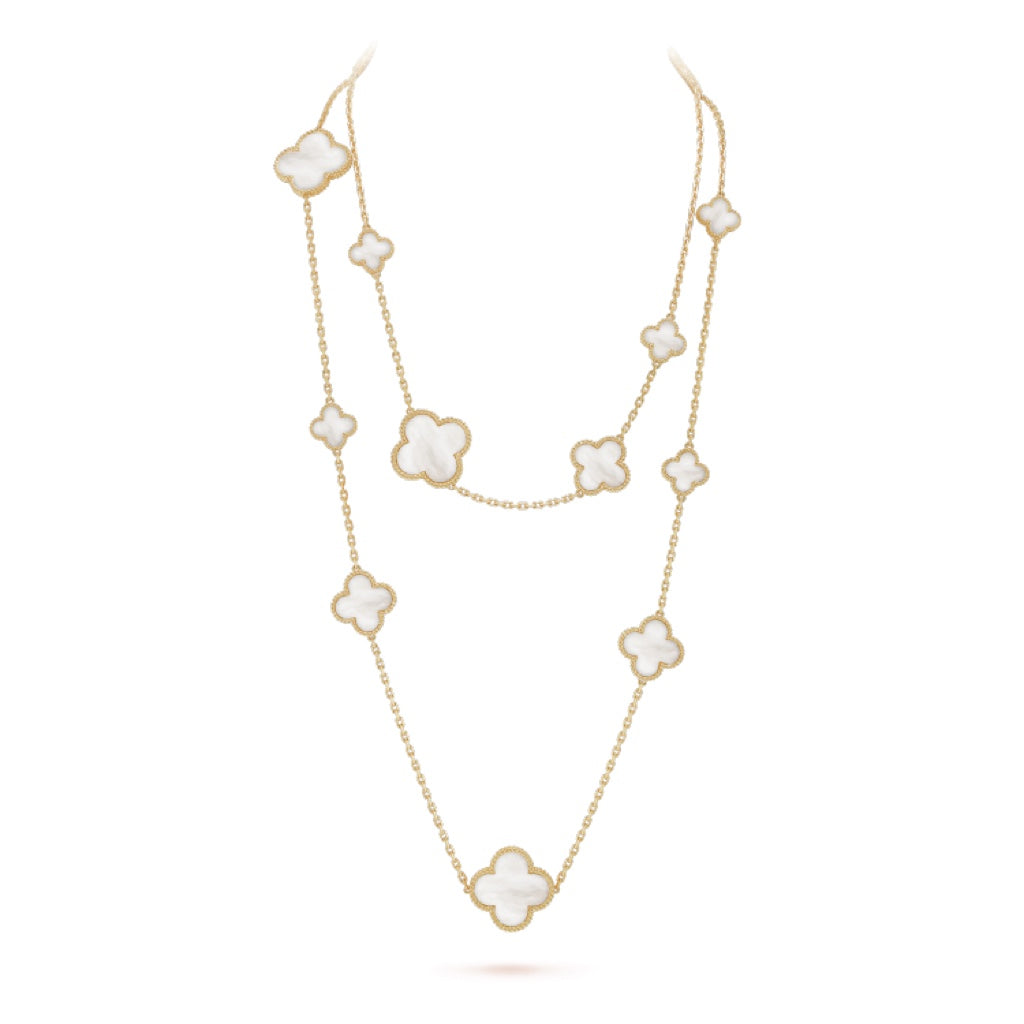 ¡®Aura Jewels¡¯CLOVER 16 MOTIF WHITE MOP GOLD NECKLACE