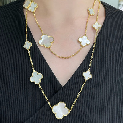 ¡®Aura Jewels¡¯CLOVER 16 MOTIF WHITE MOP GOLD NECKLACE