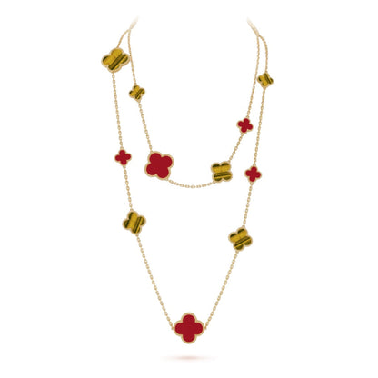 ¡®Aura Jewels¡¯CLOVER 16 MOTIF CARNELIAN TIGER EYE ROSE GOLD NECKLACE