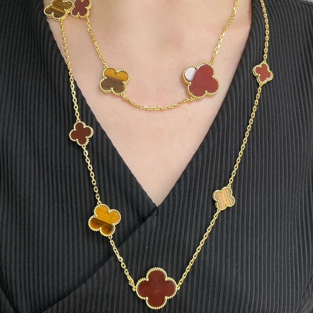 ¡®Aura Jewels¡¯CLOVER 16 MOTIF CARNELIAN TIGER EYE ROSE GOLD NECKLACE
