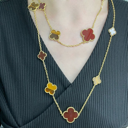 ¡®Aura Jewels¡¯CLOVER 16 MOTIF CARNELIAN TIGER EYE ROSE GOLD NECKLACE