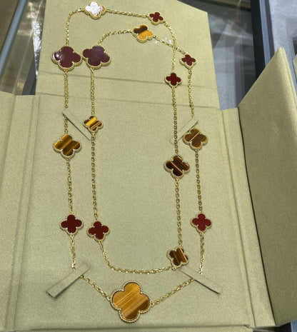 ¡®Aura Jewels¡¯CLOVER 16 MOTIF CARNELIAN TIGER EYE ROSE GOLD NECKLACE