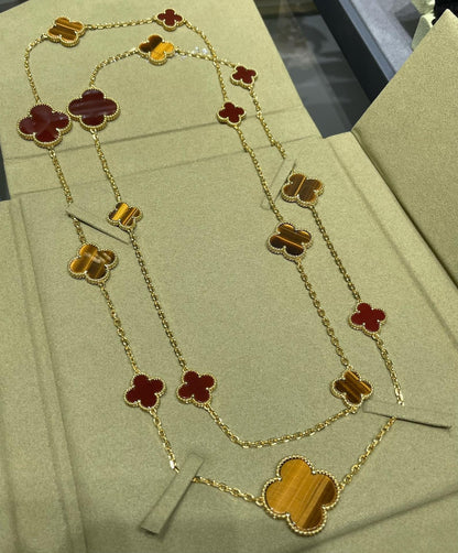 ¡®Aura Jewels¡¯CLOVER 16 MOTIF CARNELIAN TIGER EYE ROSE GOLD NECKLACE