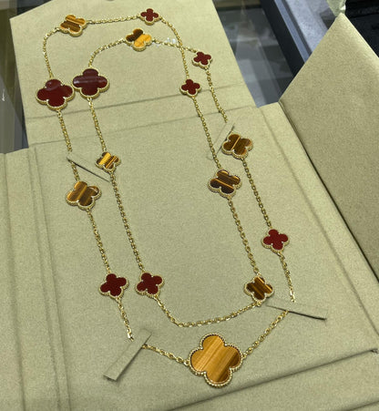 ¡®Aura Jewels¡¯CLOVER 16 MOTIF CARNELIAN TIGER EYE ROSE GOLD NECKLACE