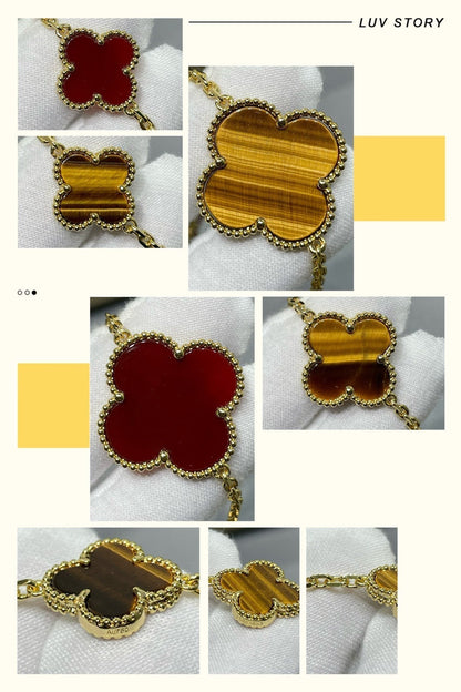 ¡®Aura Jewels¡¯CLOVER 16 MOTIF CARNELIAN TIGER EYE ROSE GOLD NECKLACE